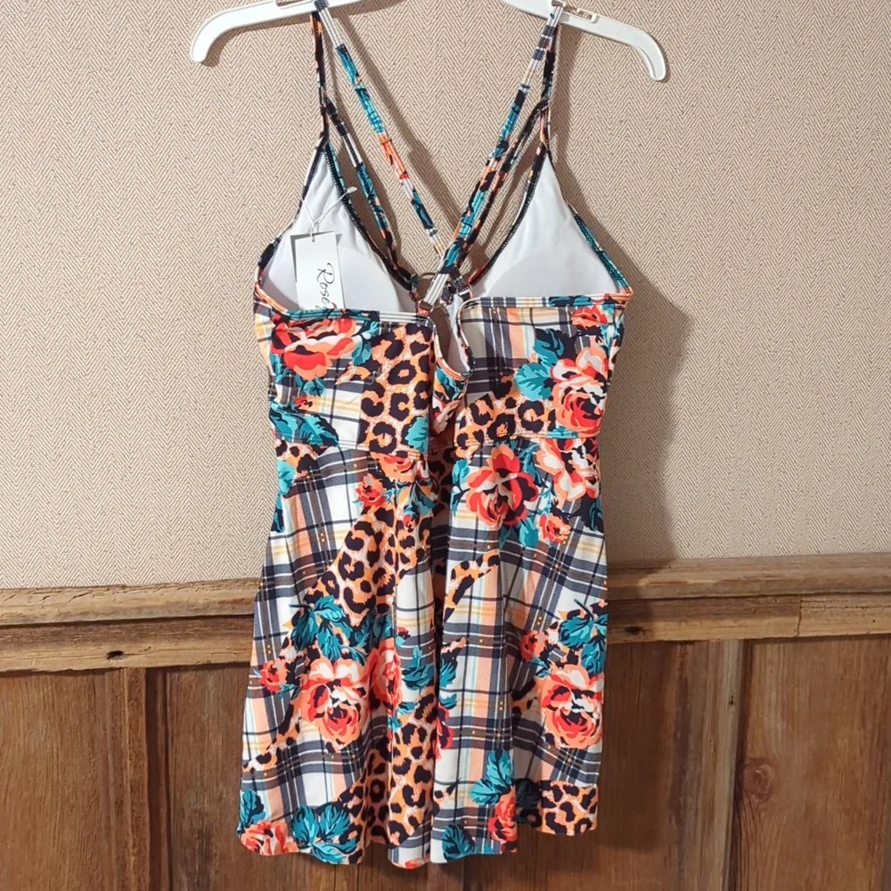 Floral and Leopard Print Swimming Suit - Picture 4 of 8